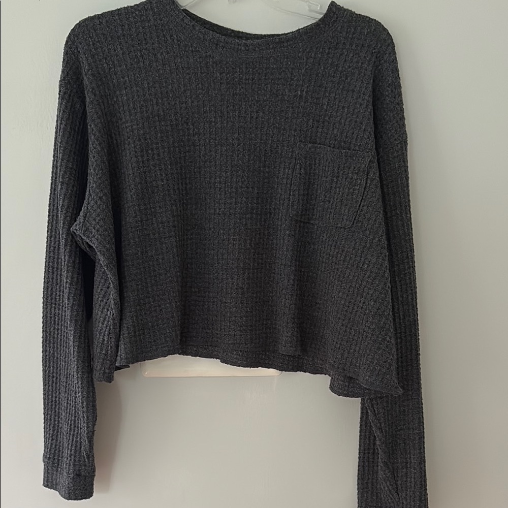 Wild Fable Gray Ribbed Crop Sweatshirt